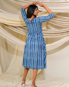 Indigo Striped A Line Dress