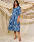 Indigo Striped A Line Dress