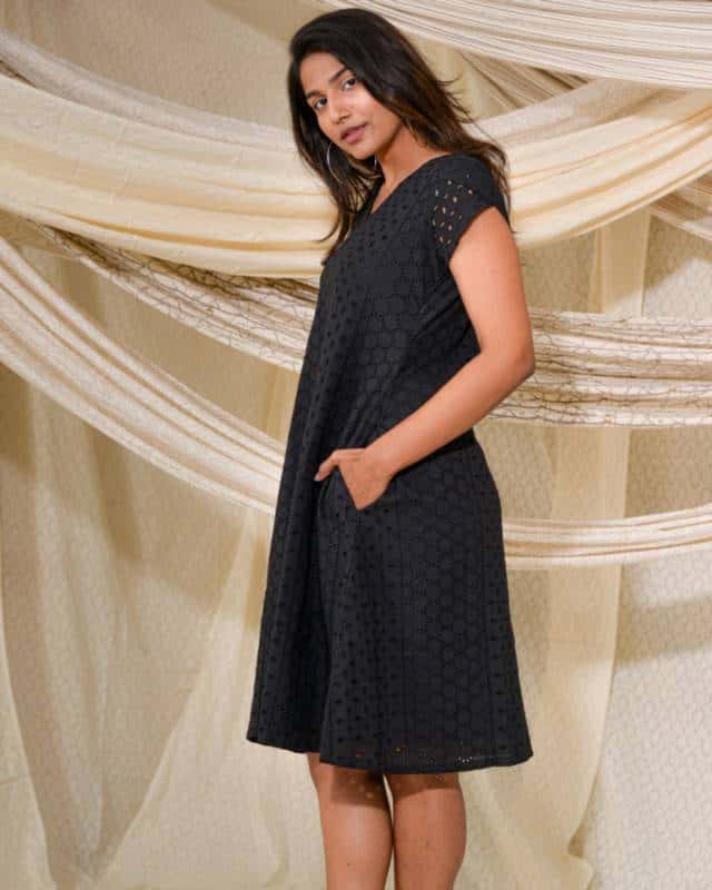 Panel Black Cutwork Short Dress