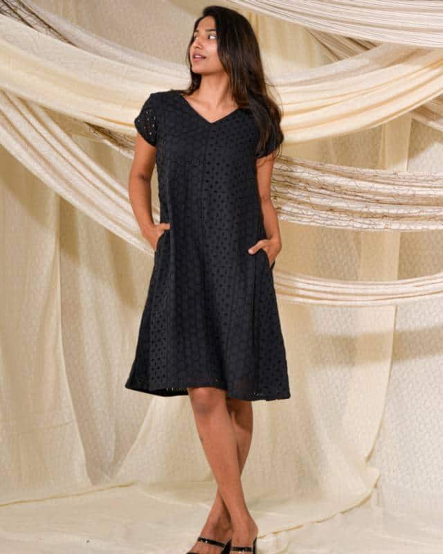 Panel Black Cutwork Short Dress