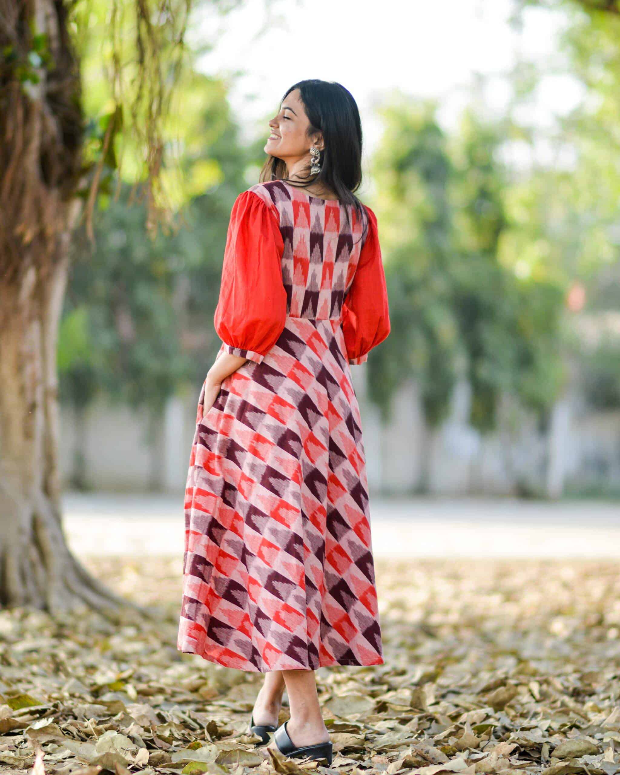 Red Multi Ikat Maternity Dress