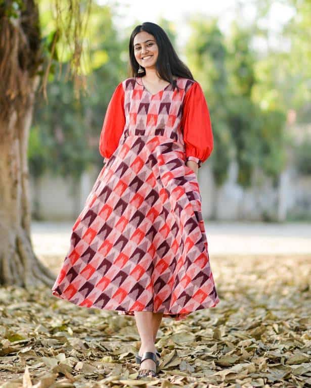 Red Multi Ikat Mother Daughter Twinning