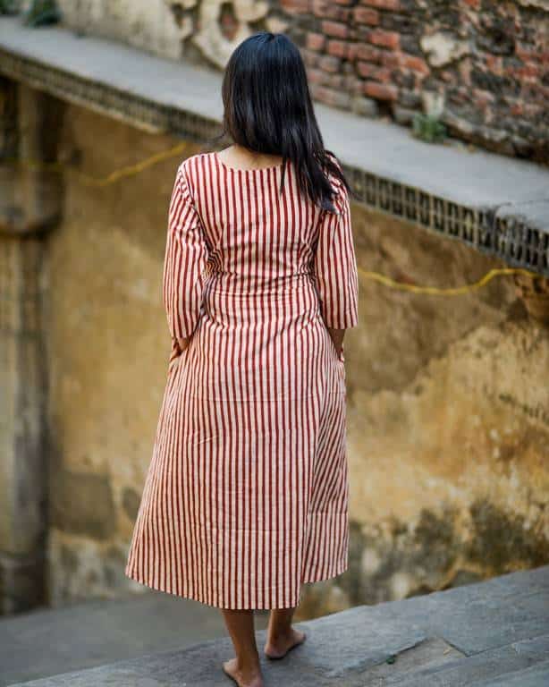 Brick Red Striped Dress