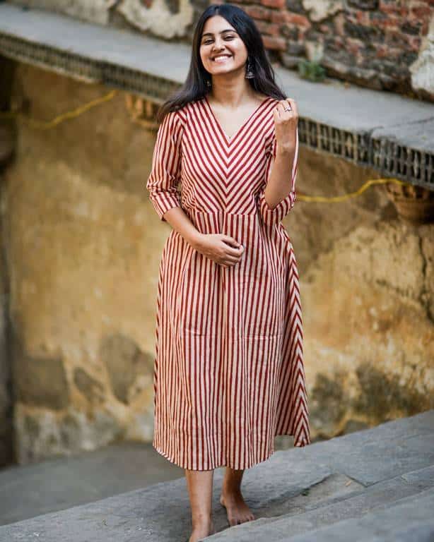 Brick Red Striped Dress Main image