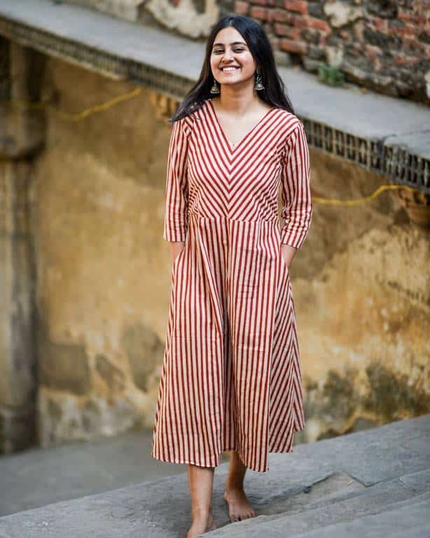 Brick Red Striped Dress