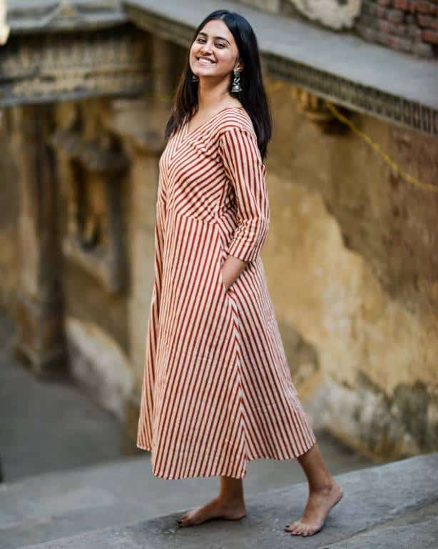 Brick Red Striped Dress