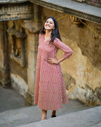 Brick Red Striped Dress