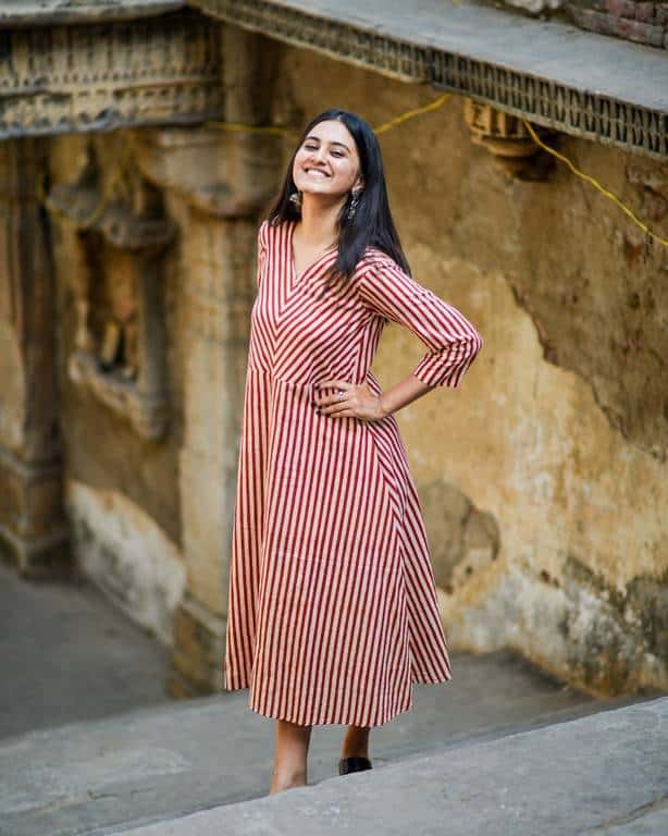 Brick Red Striped Dress