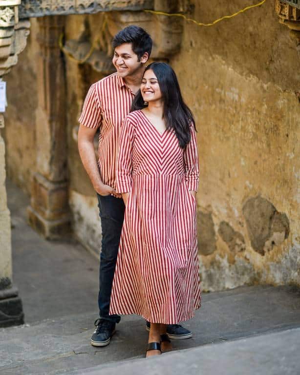 Brick Red Striped Couple