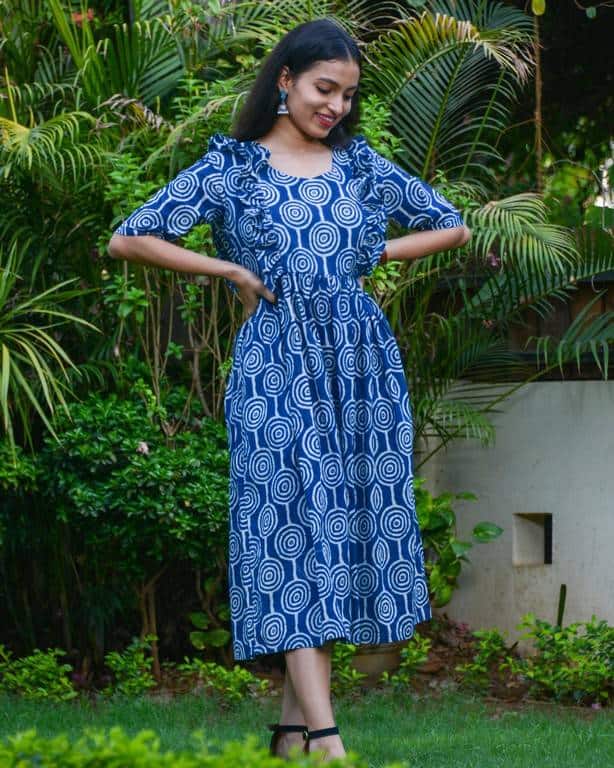 Lollipop Upbeat Blue Frill Nursing Dress