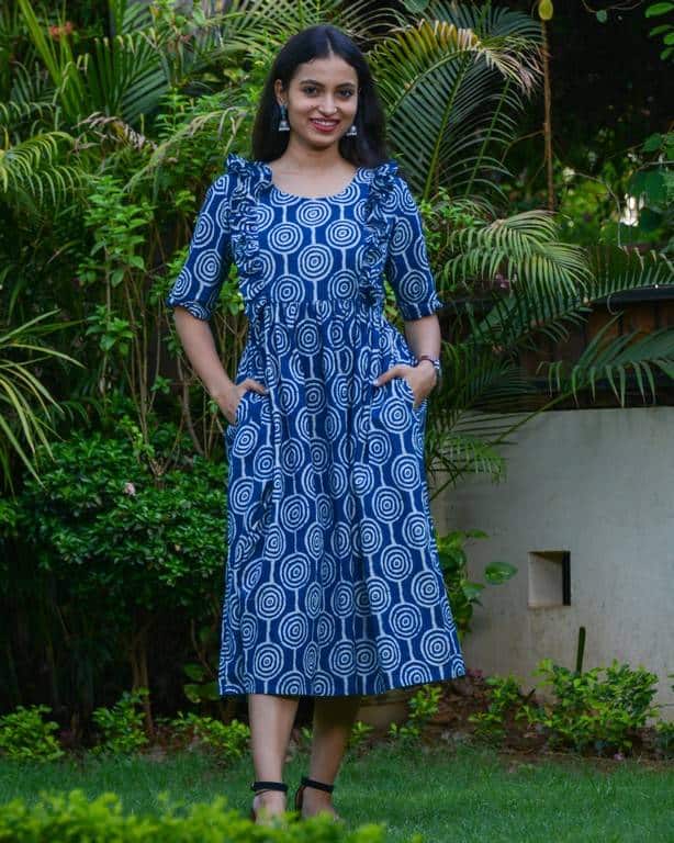Lollipop Upbeat Blue Frill Nursing Dress