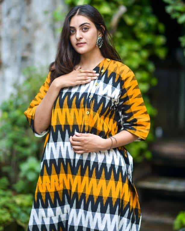 Mustard Yellow Ikat Kaftan Nursing Dress