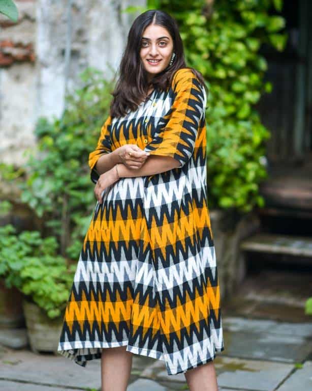 Mustard Yellow Ikat Kaftan Nursing Dress