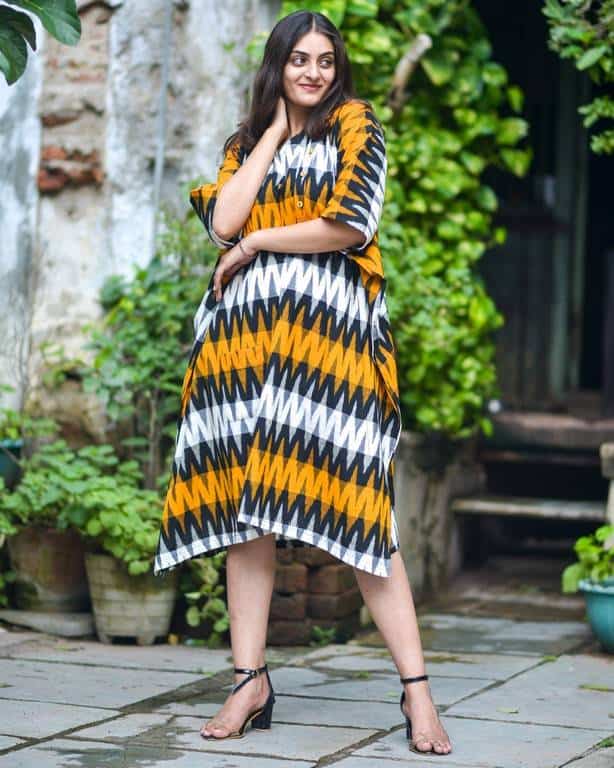 Mustard Ikat Kaftan Kimono Dress