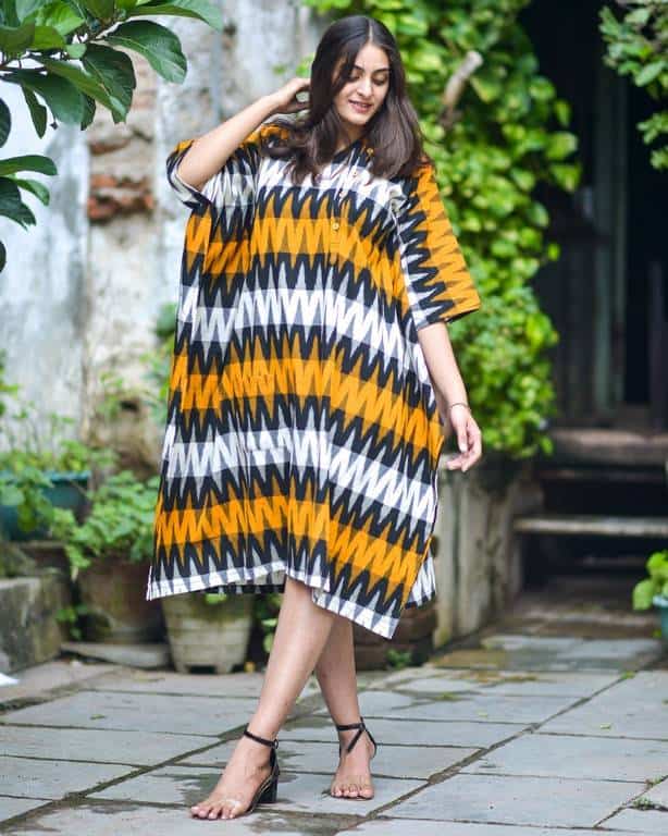 Mustard Yellow Ikat Kaftan Nursing Dress