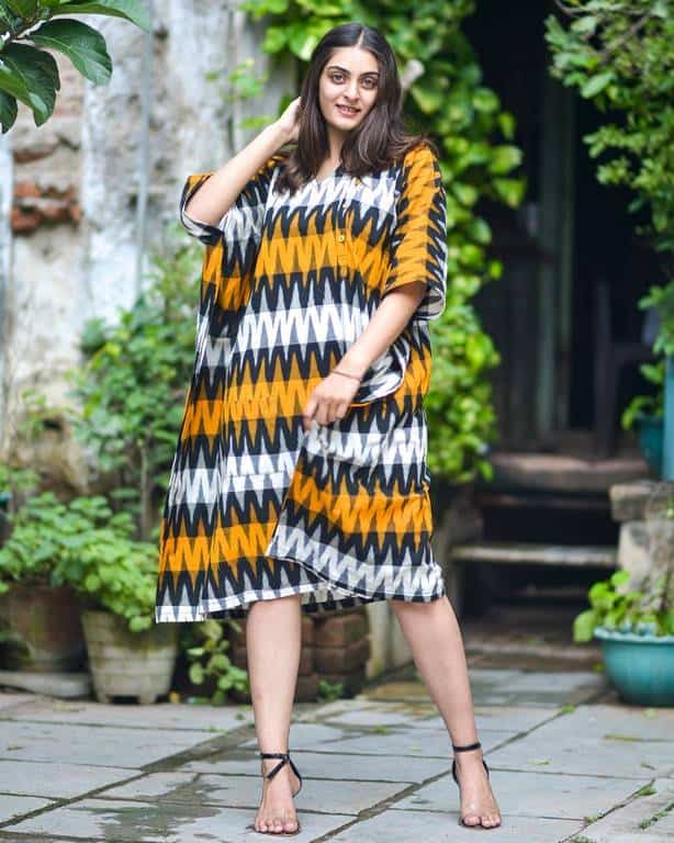 Mustard Ikat Kaftan Kimono Dress