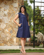 Ink Blue Cutwork Short Dress