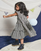 Ikat Checkered Tiered Kids Dress