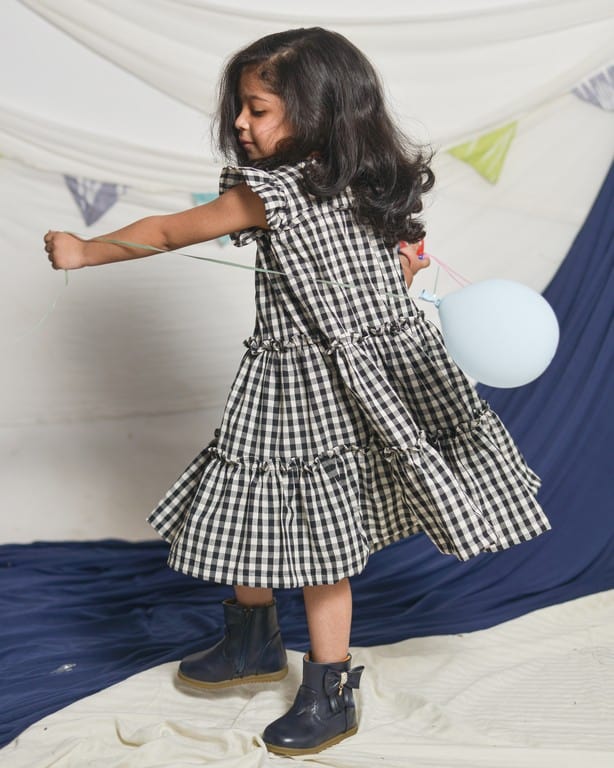 Ikat Checkered Tiered Kids Dress