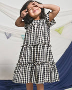 Ikat Checkered Tiered Kids Dress