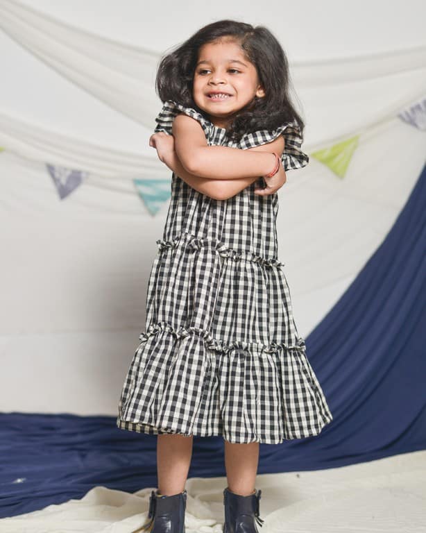 Ikat Checkered Tiered Kids Dress