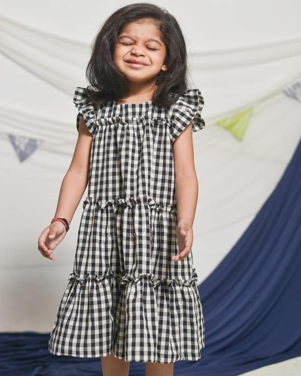 Ikat Checkered Tiered Kids Dress