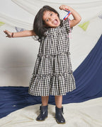 Ikat Checkered Tiered Kids Dress