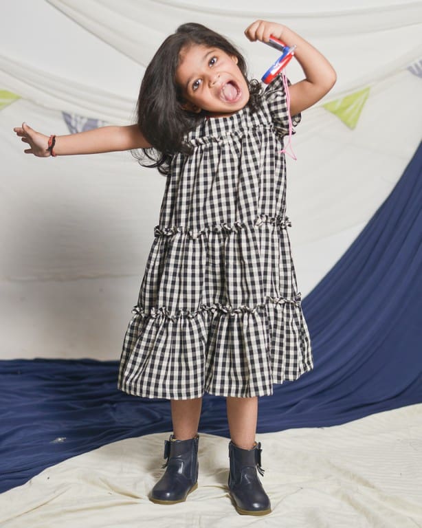 Ikat Checkered Tiered Kids Dress