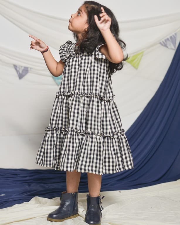 Ikat Checkered Tiered Kids Dress