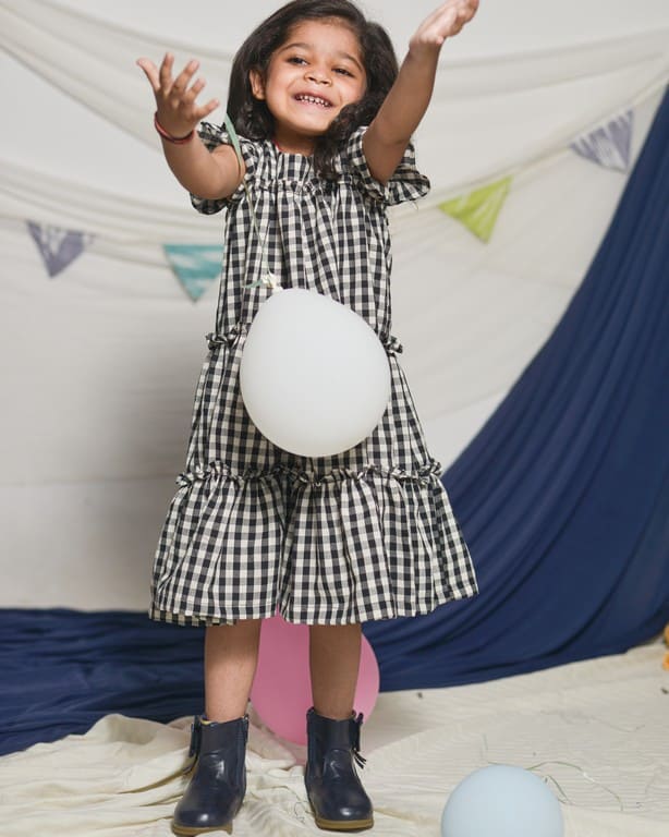 Ikat Checkered Tiered Kids Dress
