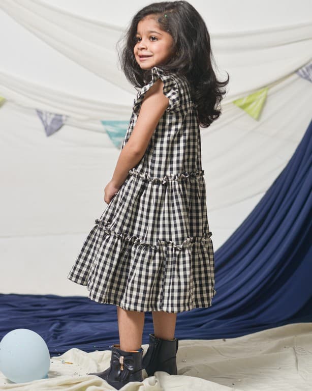 Ikat Checkered Tiered Kids Dress