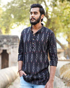 Black Ikat Collared Kurta