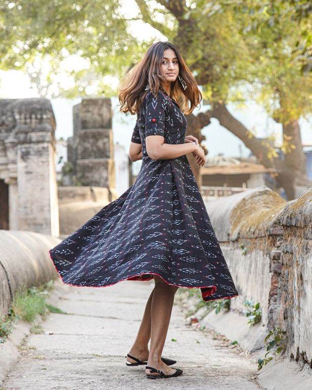 Black Ikat Collared Dress
