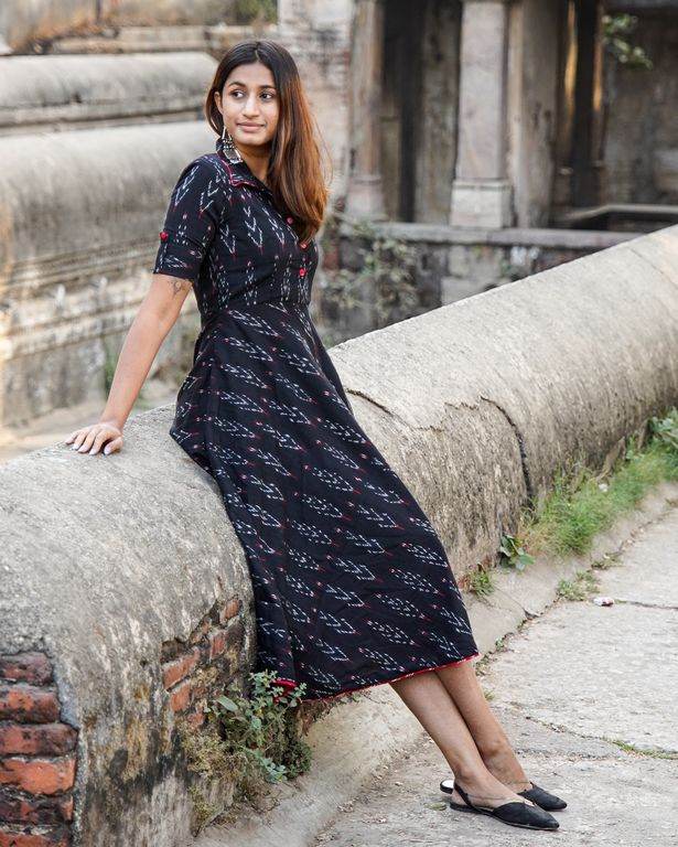 Black Ikat Collared Dress