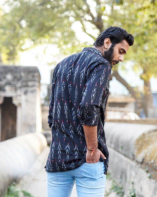 Black Ikat Collared Kurta