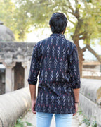 Black Ikat Collared Kurta