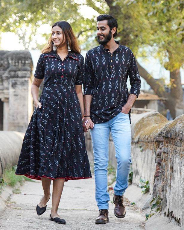 Black Ikat Collared Couple Twinning