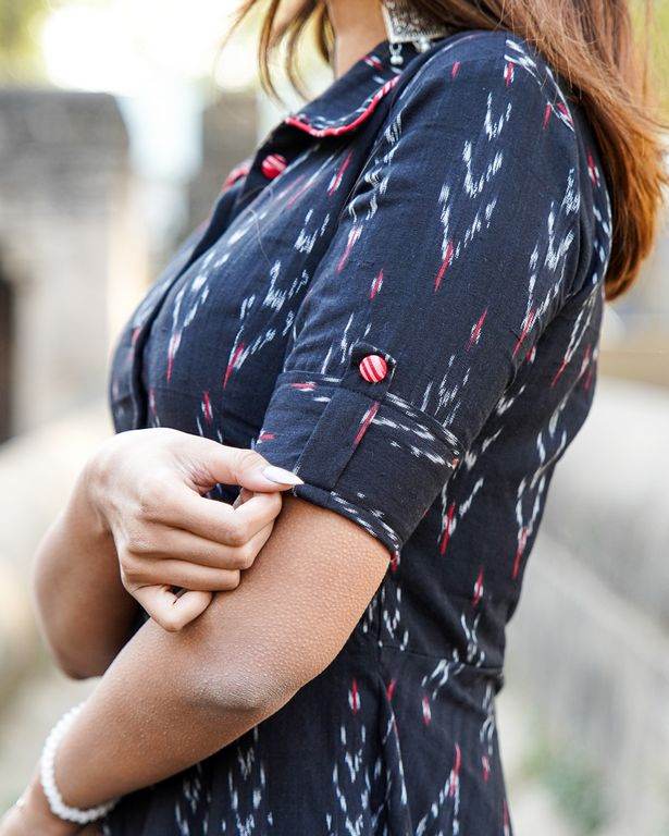 Black Ikat Collared Dress