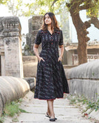 Black Ikat Collared Dress