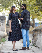 Black Ikat Collared Couple Twinning