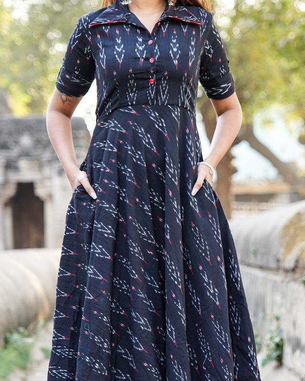 Black Ikat Collared Dress