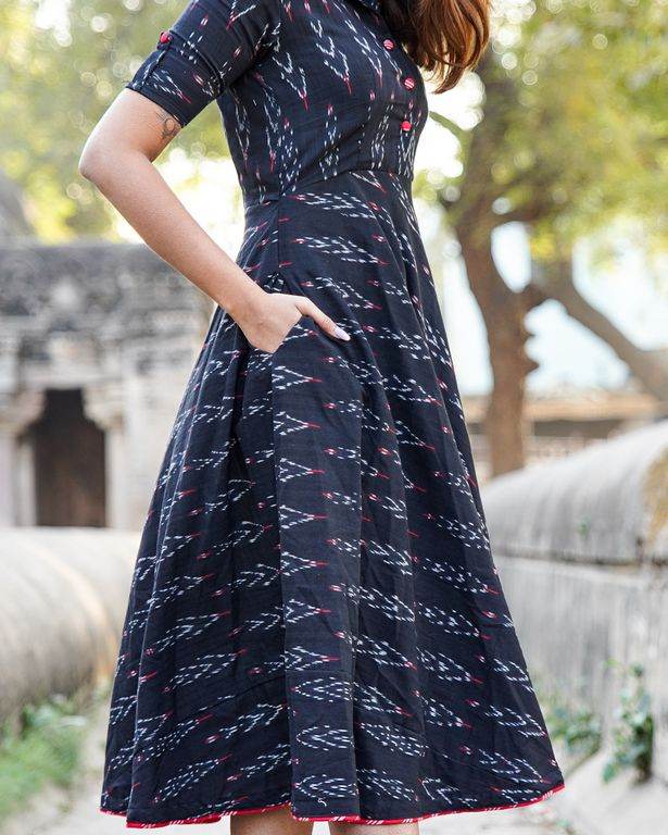 Black Ikat Collared Dress