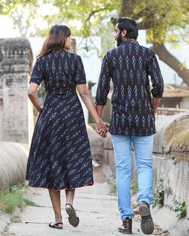 Black Ikat Collared Couple Twinning