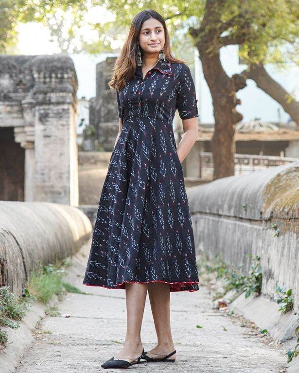 Black Ikat Collared Dress