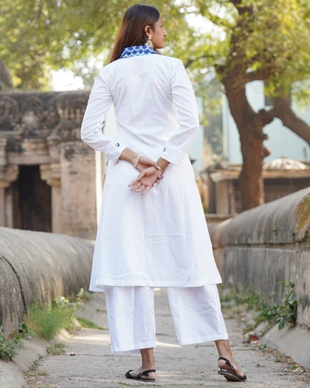 Oceanic White Kurta with Plazzo