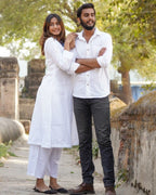 Oceanic White Kurta with Plazzo Couple Set