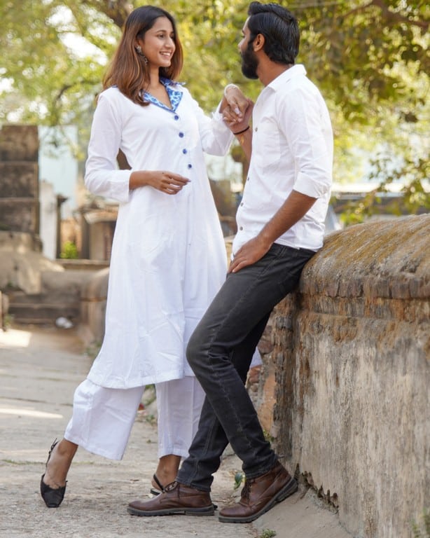 Oceanic White Kurta with Plazzo Family Set
