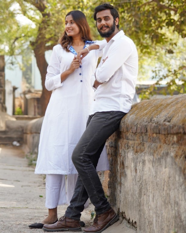 Oceanic White Kurta with Plazzo Couple Set