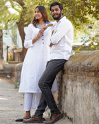 Oceanic White Kurta with Plazzo Couple Set