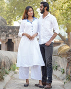 Oceanic White Kurta with Plazzo Couple Set